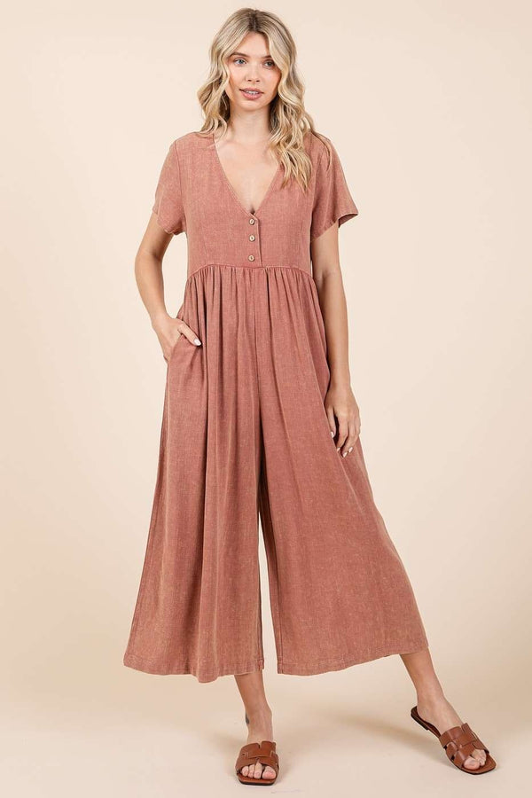 Clay Mineral Washed Flowy Linen Jumpsuit