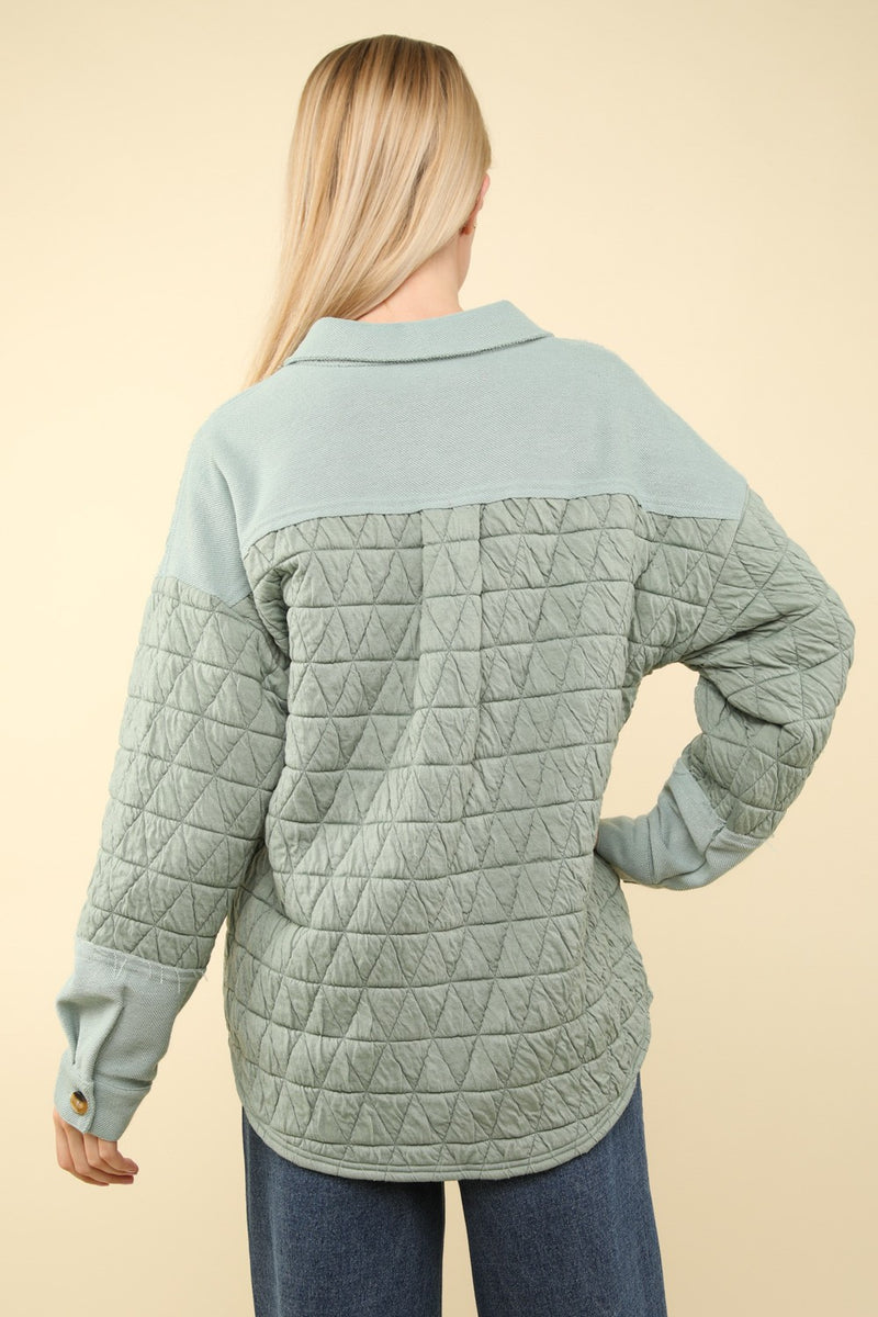 Curvy Sage Quilted Shacket