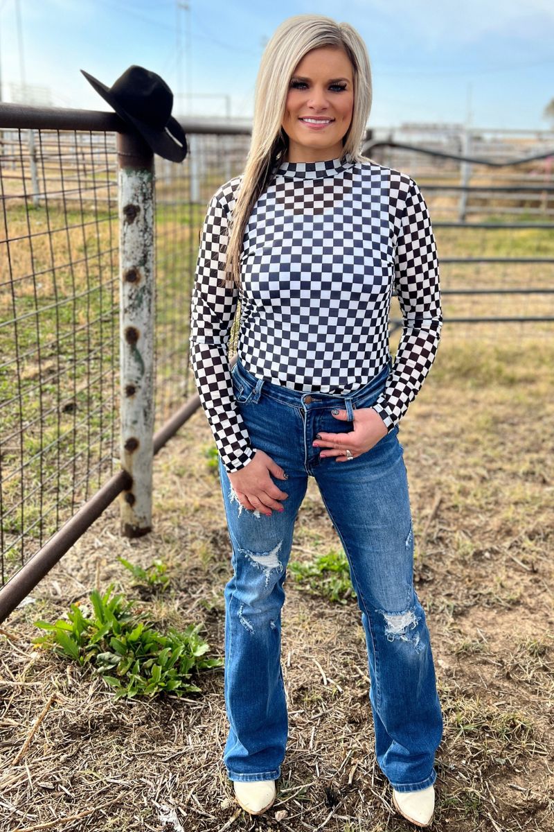 Black Sheer Checkered Top