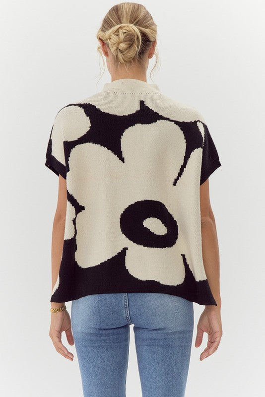 Floral Printed Mock Neck Sweater