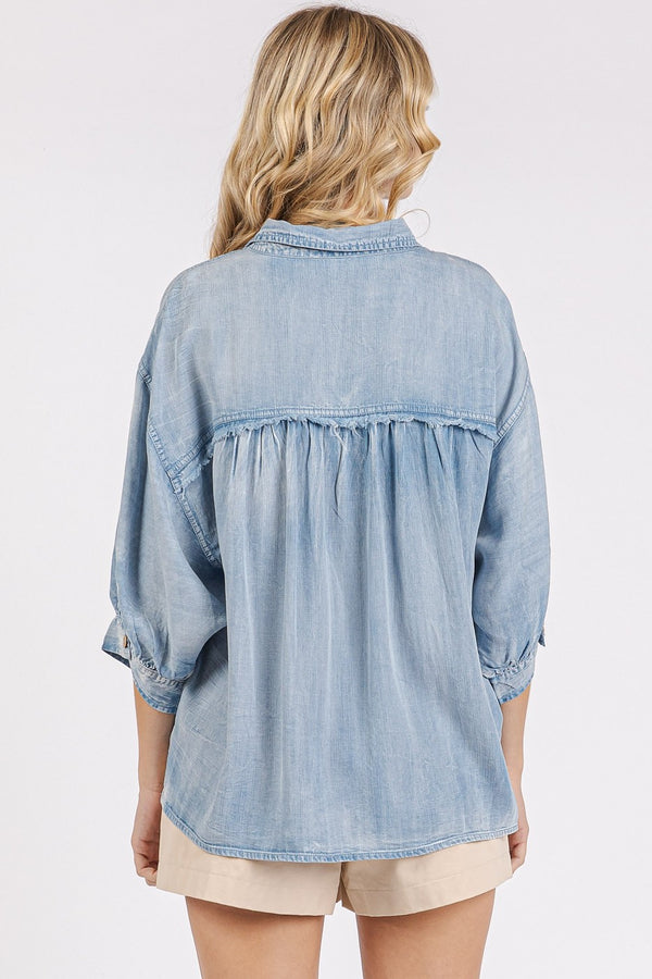 Denim Collared Button Down Top