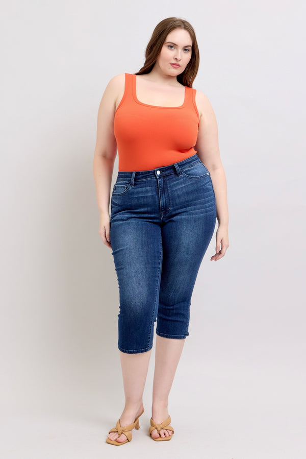 Curvy Rubie's Dark Wash Capri with Side Slit