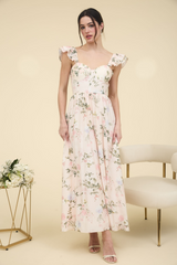 Blush Multi Floral Ruffle Sleeve Maxi Dress