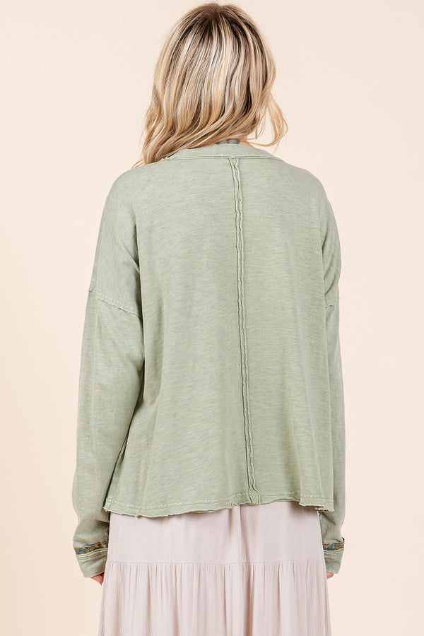 Olive with Floral Star Patch Long Sleeve Top