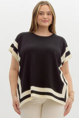 Curvy Knit Top With Striped Detail