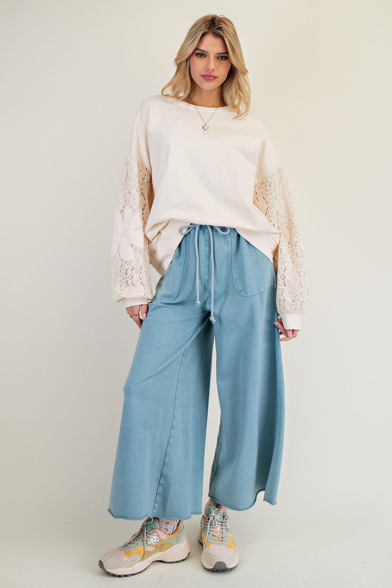 Curvy Mineral Wash Wide Leg Pants