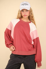 Curvy Rust Combo Contrast Crewneck Top