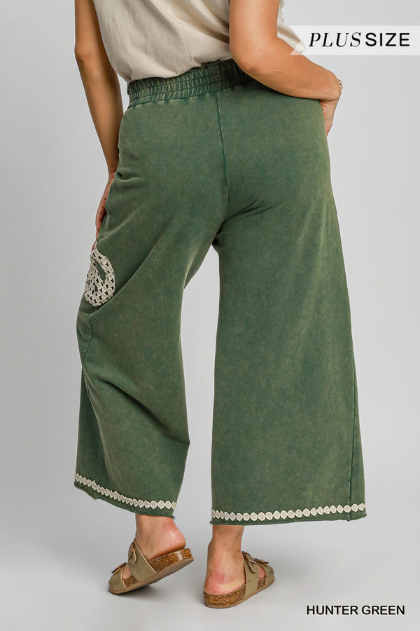 Curvy Hunter Green Peace Sign Embellished Cropped Pants