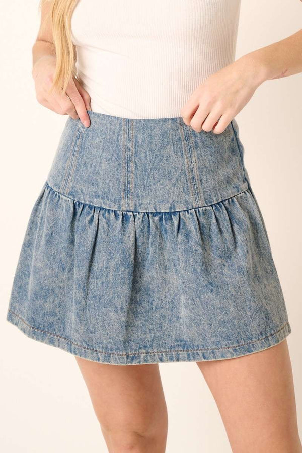 Mineral Wash Denim Mini Skirt