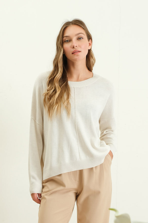 Basic Lightweight Mock Neck Front Seam Sweater