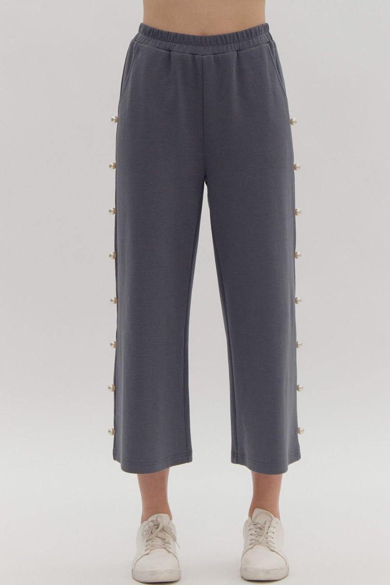 Pearl Embellished Elastic Waist Pants