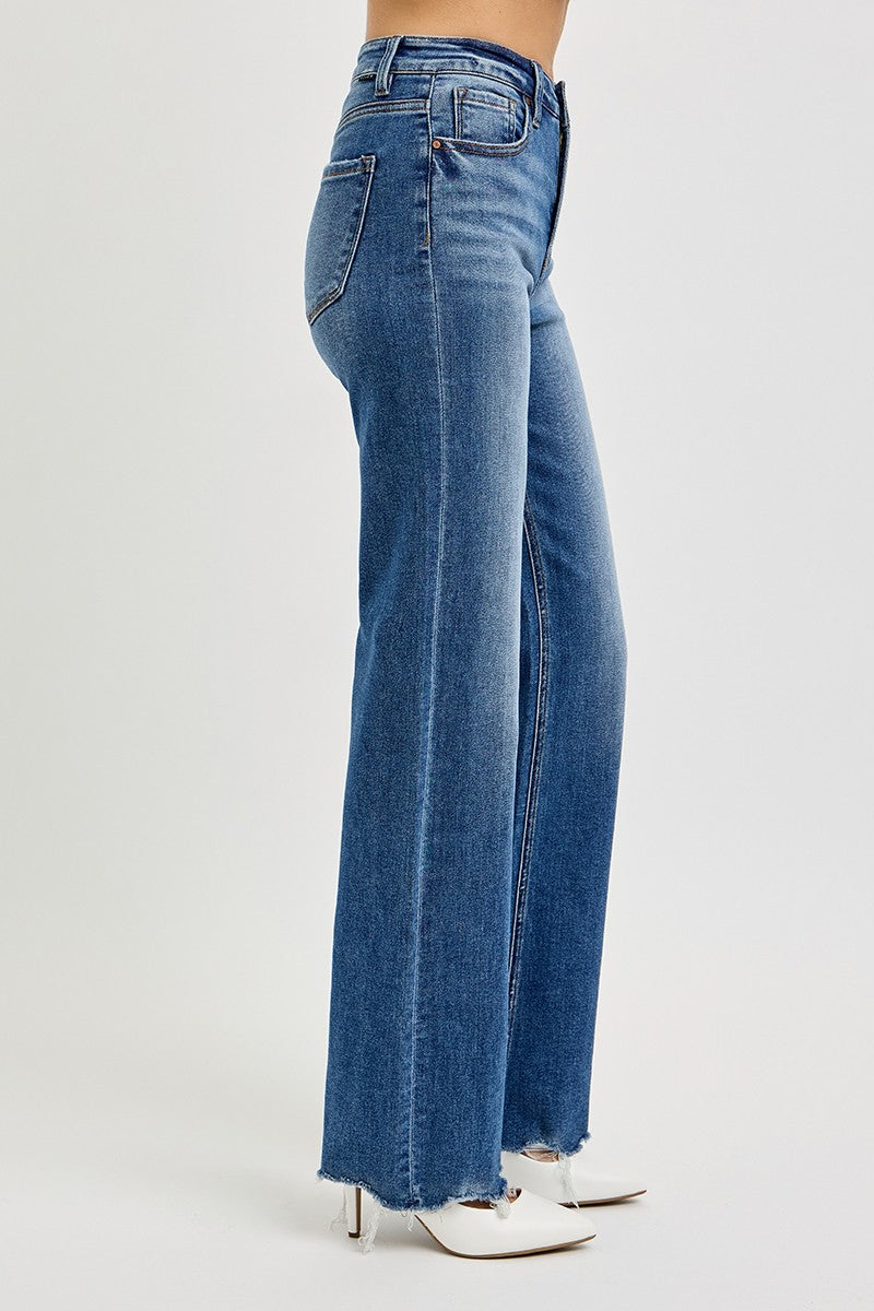 Maple's High Rise Wide Leg Raw Hem Jeans