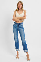 Tommi High Rise Crop Straight Cuffed Jeans