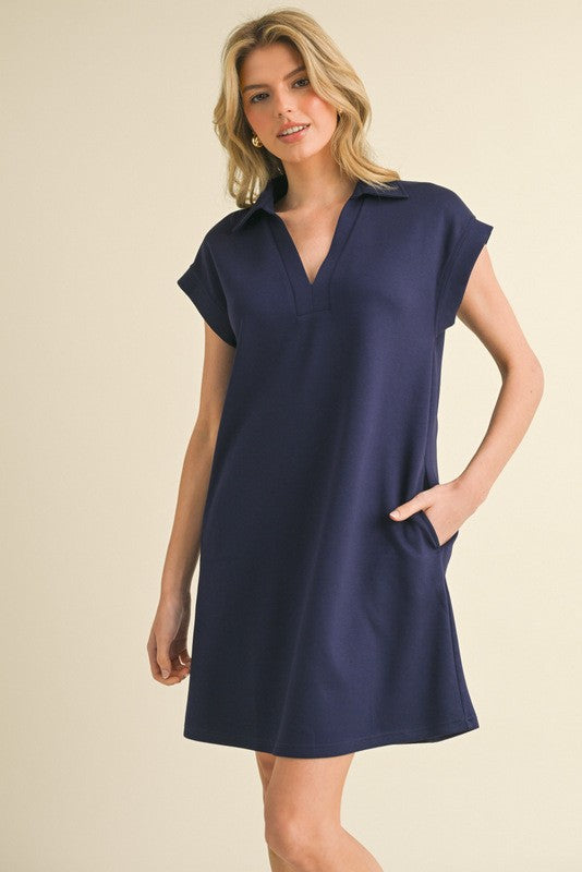 Solid Navy Collared Soft Dress