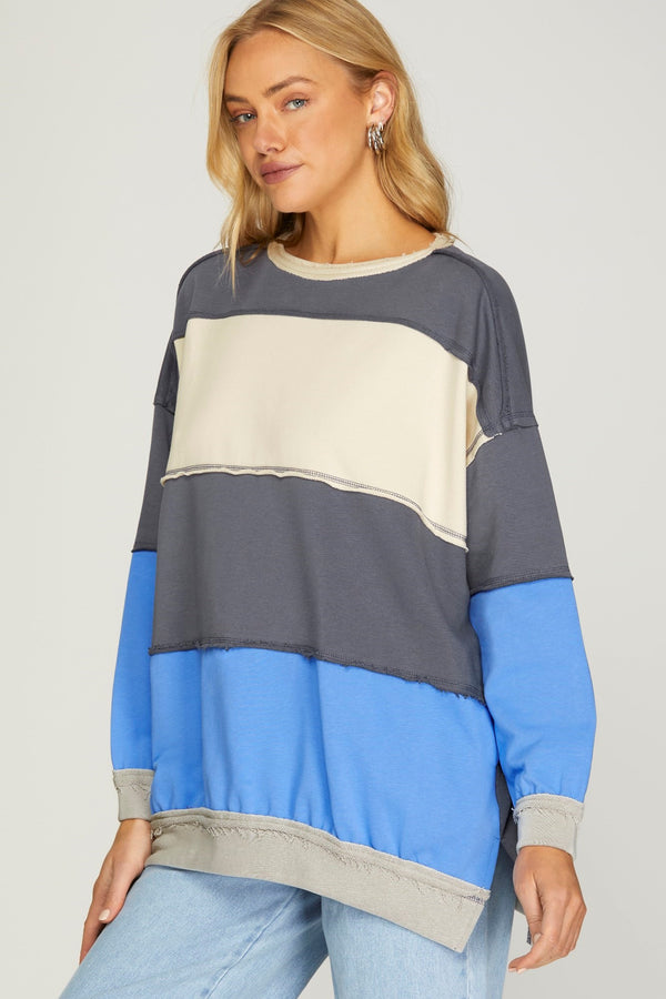 Colorblock Outstitched Pullover Top