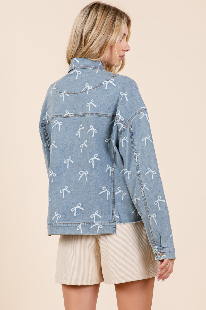 Curvy Bow Design Denim Jacket