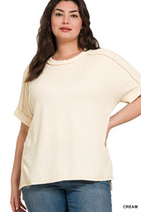 Curvy Corded Ribbed Cuff Sleeve Top