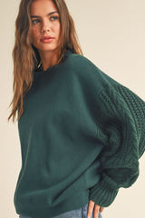 Hunter Green Pullover with Detailed Knit