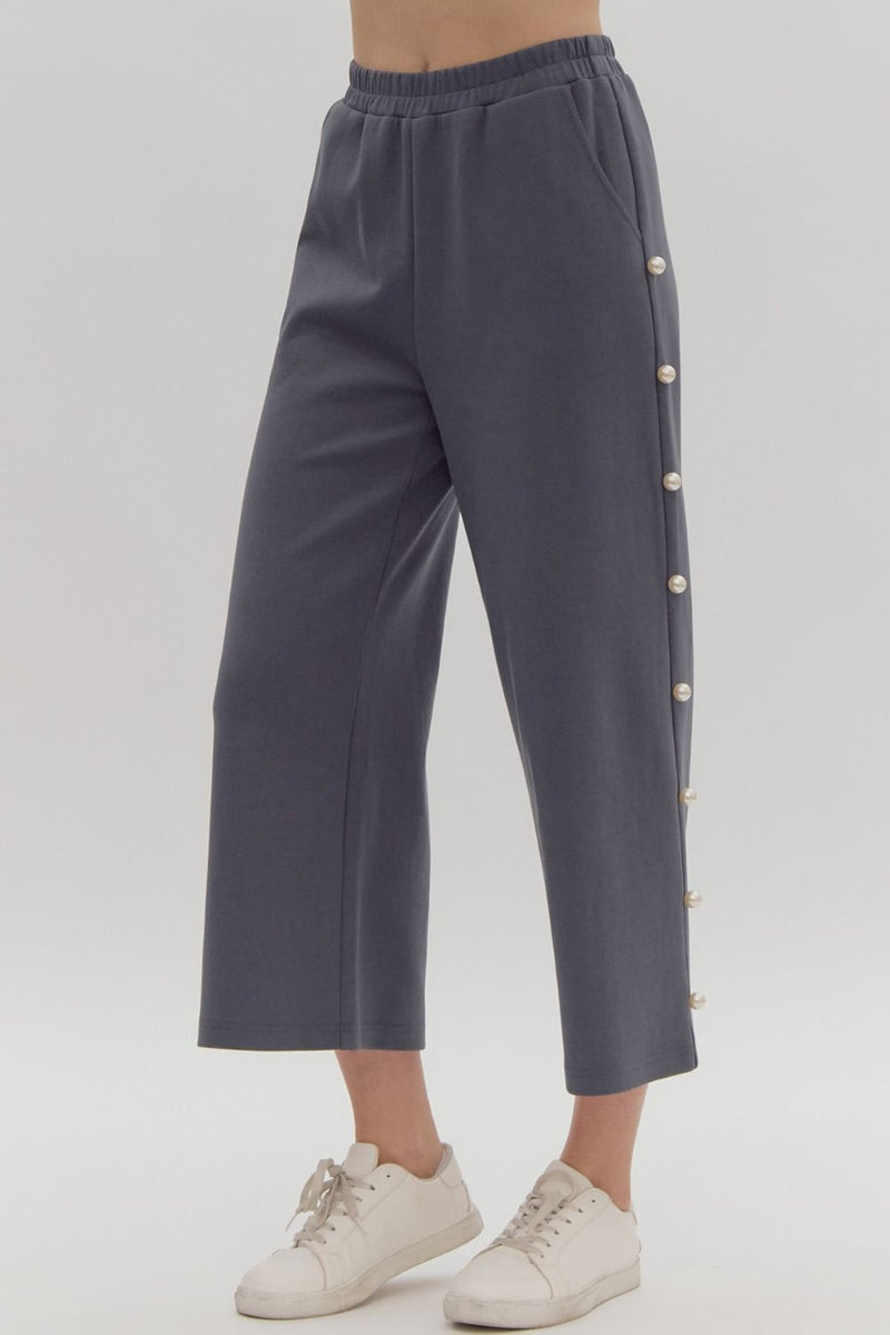 Pearl Embellished Elastic Waist Pants