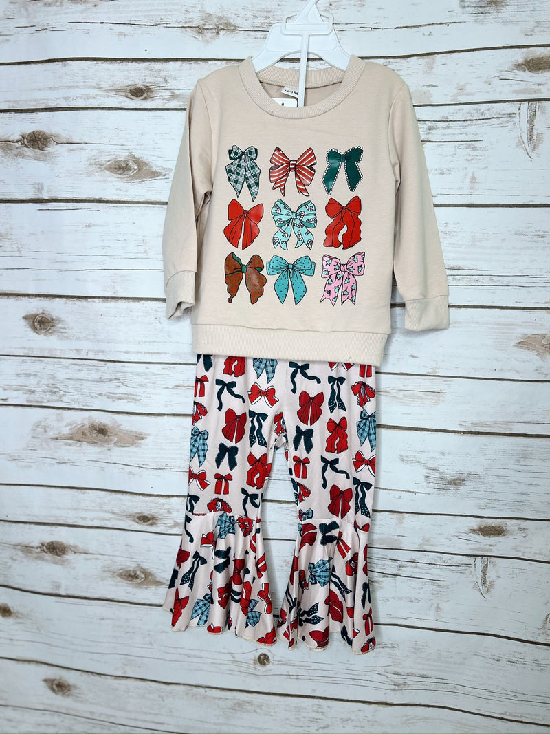 Kids Latte Christmas Bows Sweatshirt and Legging Set