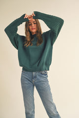 Hunter Green Pullover with Detailed Knit