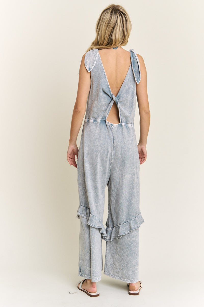 Gray Acid Washed Boho Style Overalls