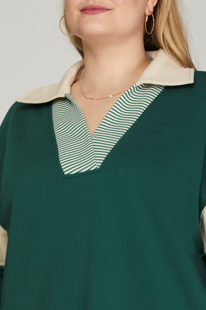 Curvy Hunter Green Terry Cloth Striped Dress