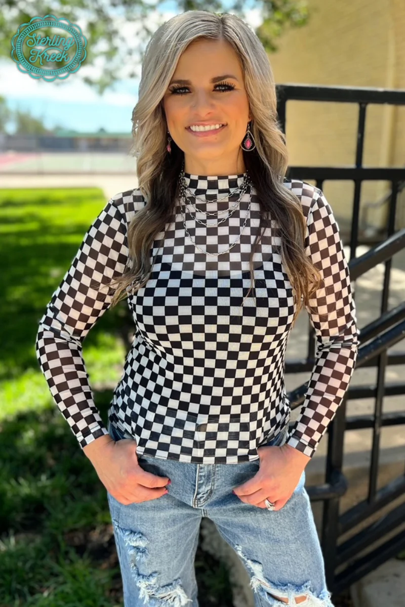 Black Sheer Checkered Top