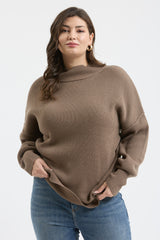 Curvy Mock Neck Oversized Dolman Sleeve Sweater