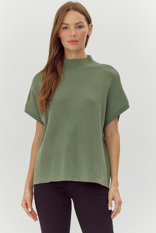 Sage Green Mock Neck Sweater Vest