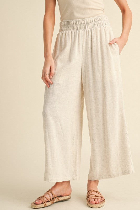 Oatmeal Linen Wide Leg Pants