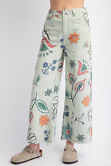 Floral Print Denim Wide Leg Pant