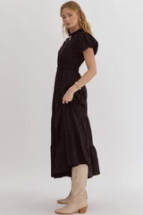 Black V-Neck Ruffled Collar Maxi Dress