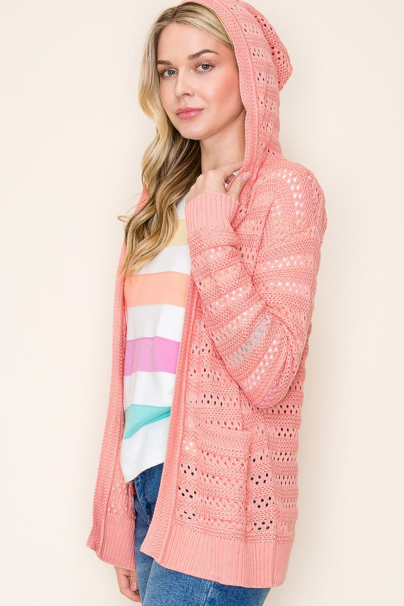 Peach Crochet Long Sleeve Cardigan