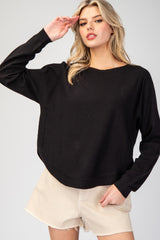 Scoop Neck Long Sleeve Top with Rounded Waist