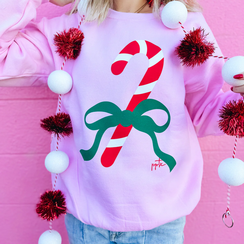 Pink Sweatshirt with Candy Cane and Bow