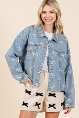 Curvy Bow Design Denim Jacket