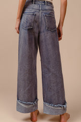 Denim Washed Wide Leg Star Patched Jeans