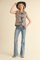 Leopard Print Puff Vest with Bow Tie