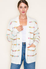 White and Multi Colored Cardigan