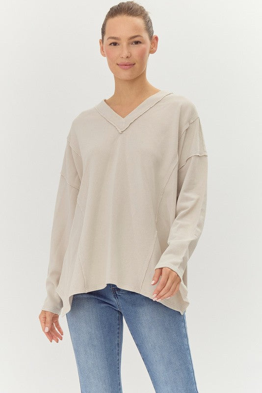 Outstitched Shark Bite Oversized V-Neck Shirt