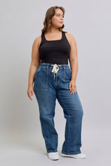 Curvy Parker's High Waisted Drawstring Wide Leg Jeans