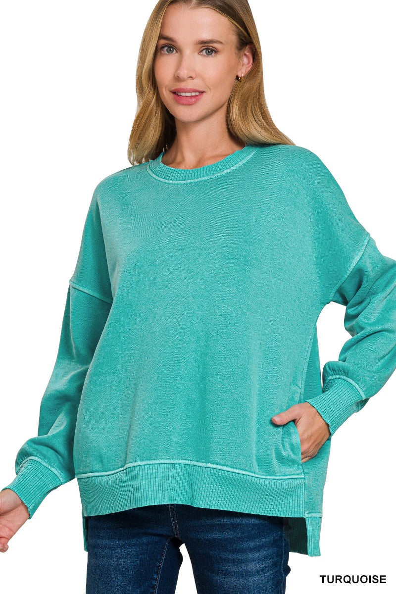 Hi-Low Hem Pullover with Front Pocket