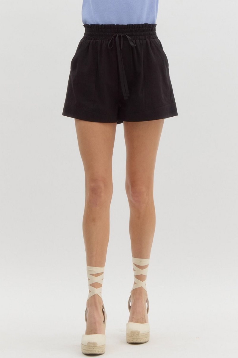 Black Linen Drawstring Shorts