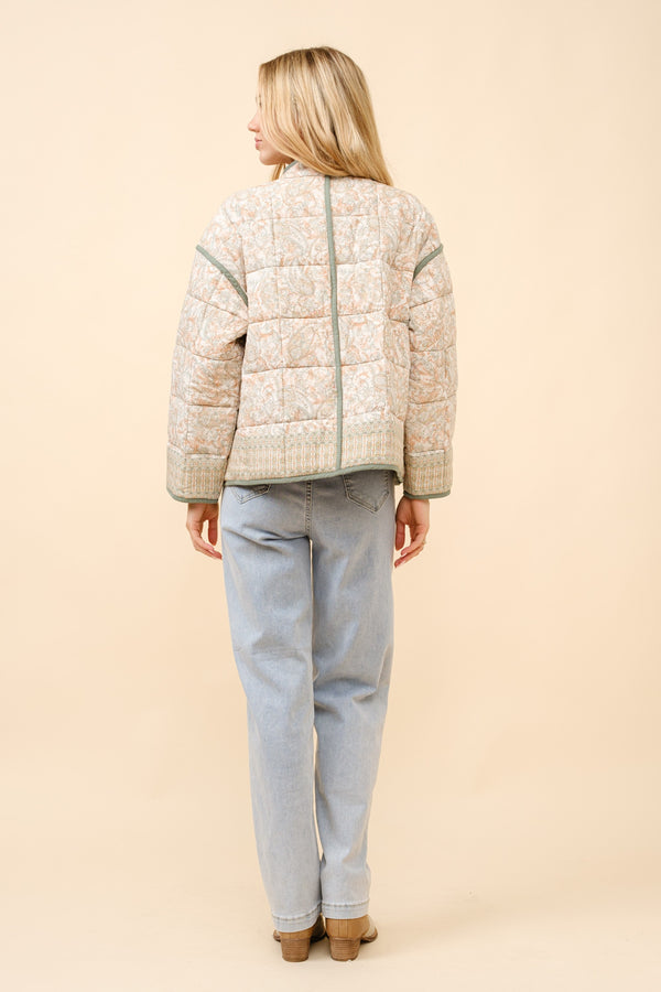 Olive Paisley Print Reversible Quilted Jacket