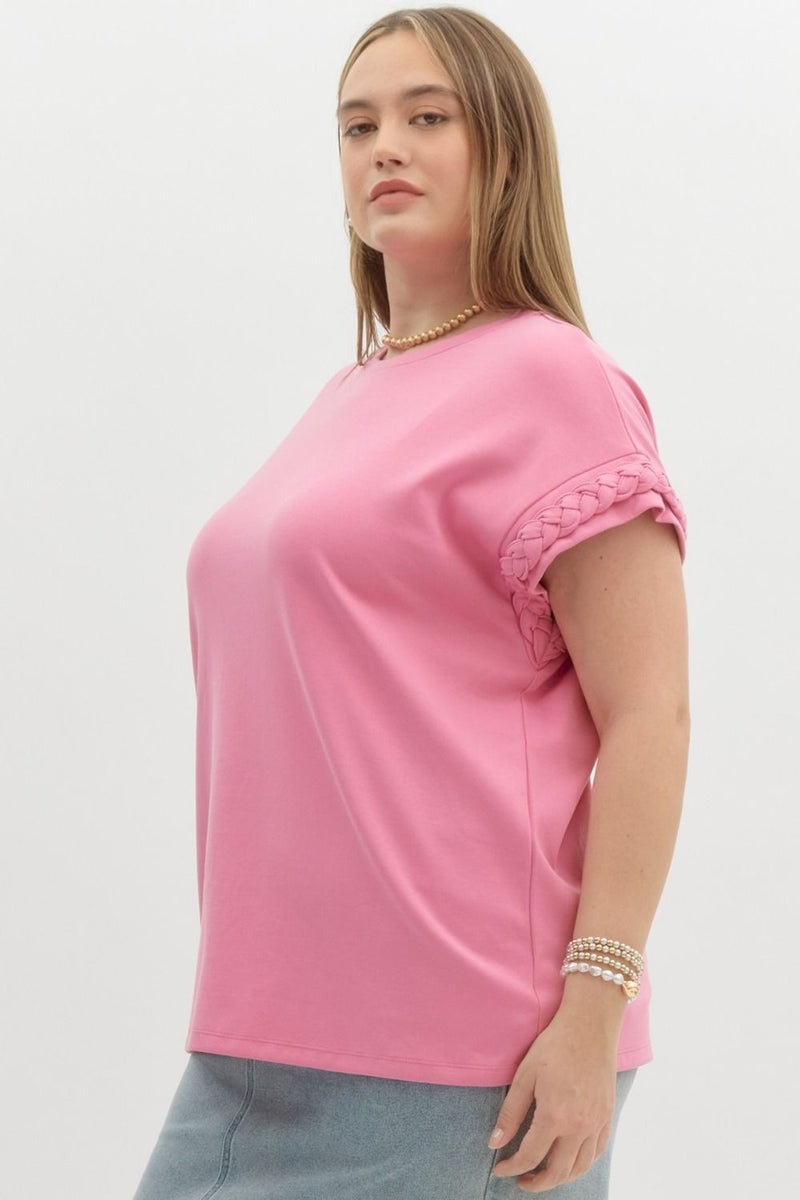 Curvy Pink Braided Sleeve Top