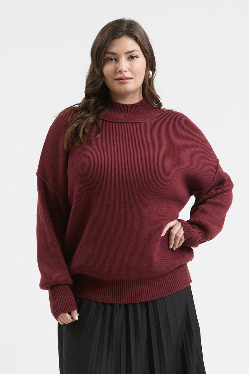 Curvy Mock Neck Oversized Dolman Sleeve Sweater