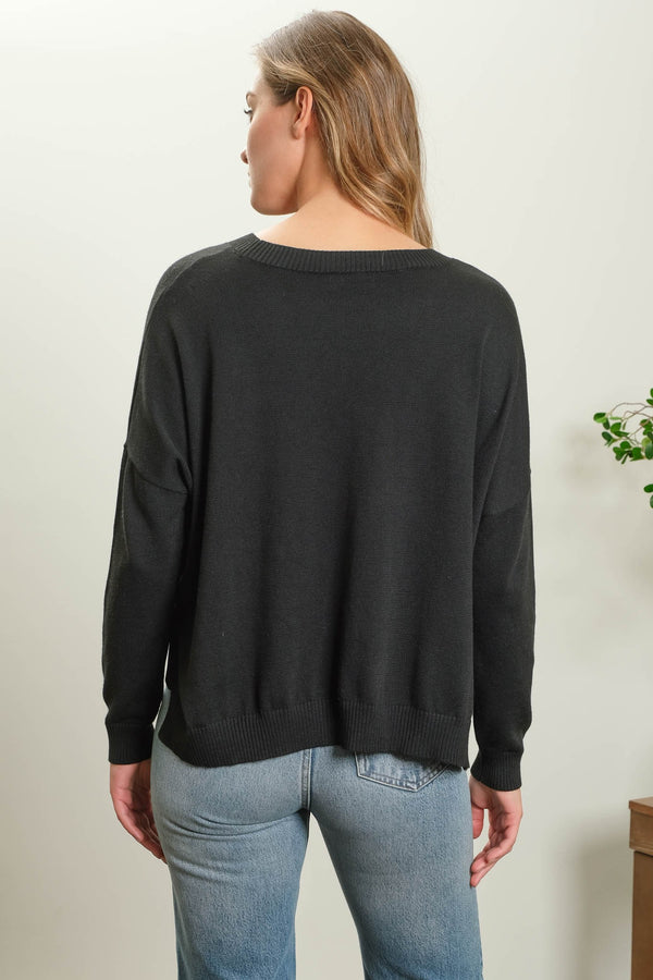 Basic Lightweight Mock Neck Front Seam Sweater