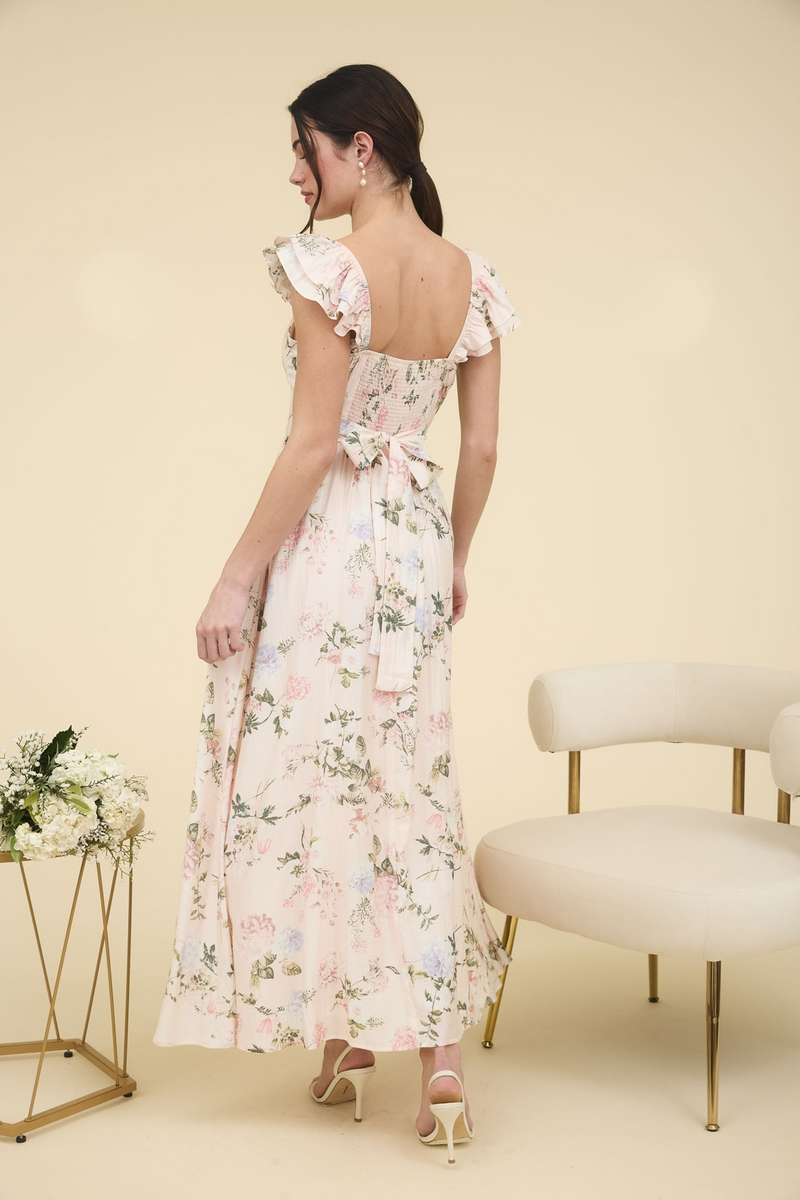 Blush Multi Floral Ruffle Sleeve Maxi Dress