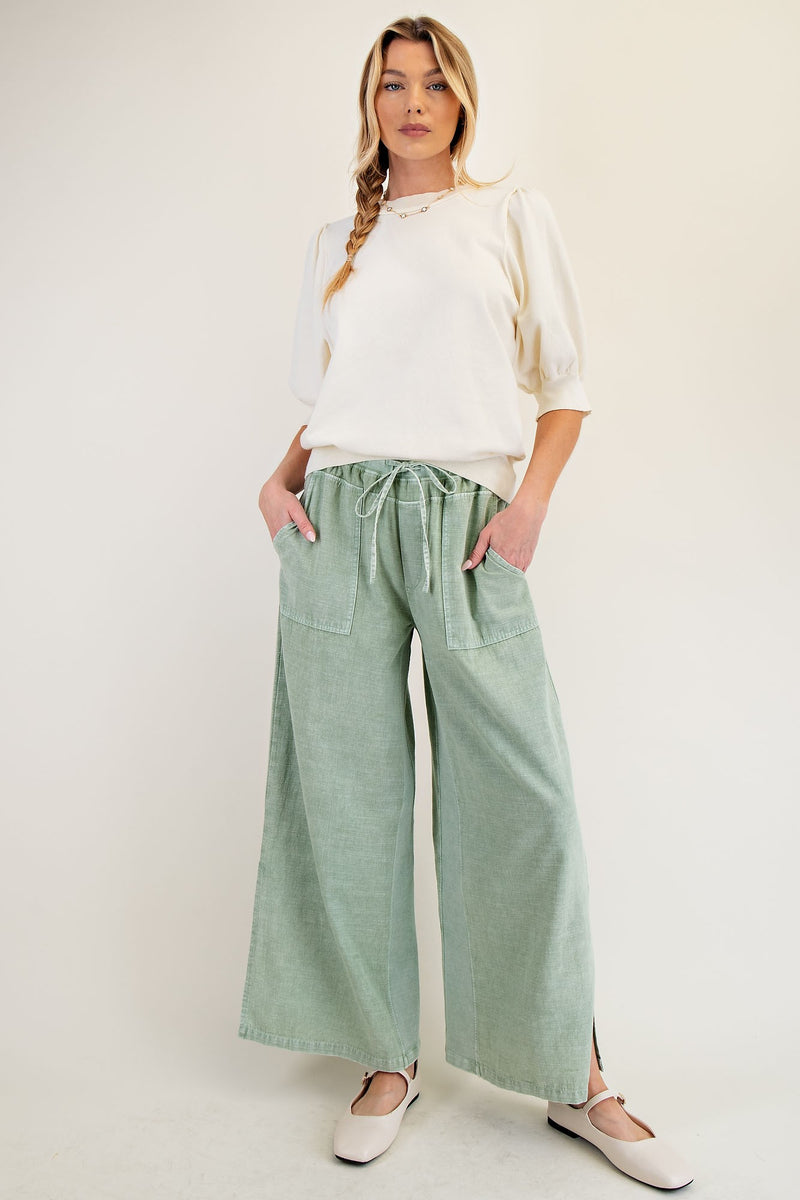 Sage Mineral Washed Linen Wide Leg Pants